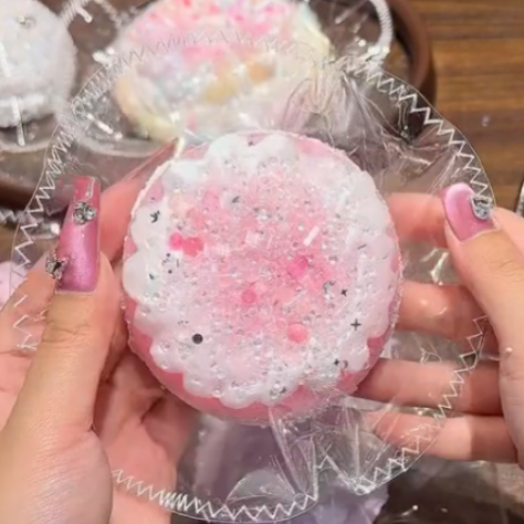 kengkeng sticky mud‑like texture【Small pink round latte art】 Squishy stress relief toy