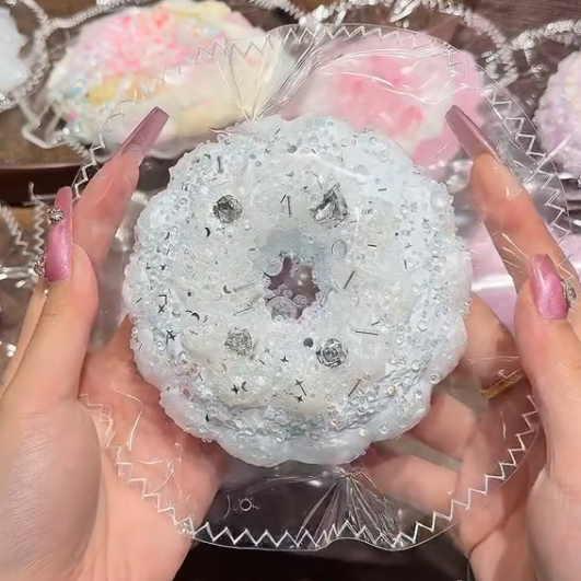 kengkeng milk‑cake‑mousse texture【Silver‑blue donut】 Squishy stress relief toy
